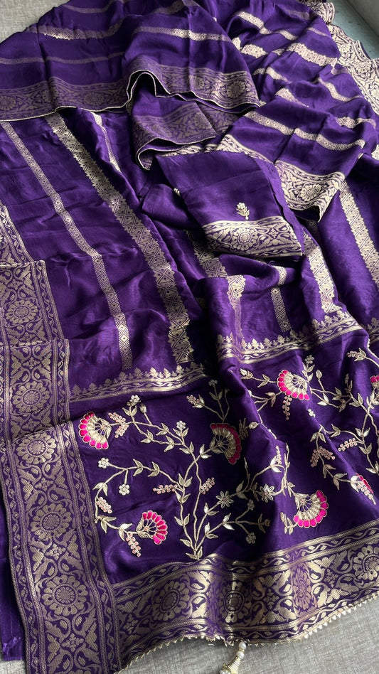 Purple munga silk saree Banarsi saree Indian sarees - Saffronfashionindia