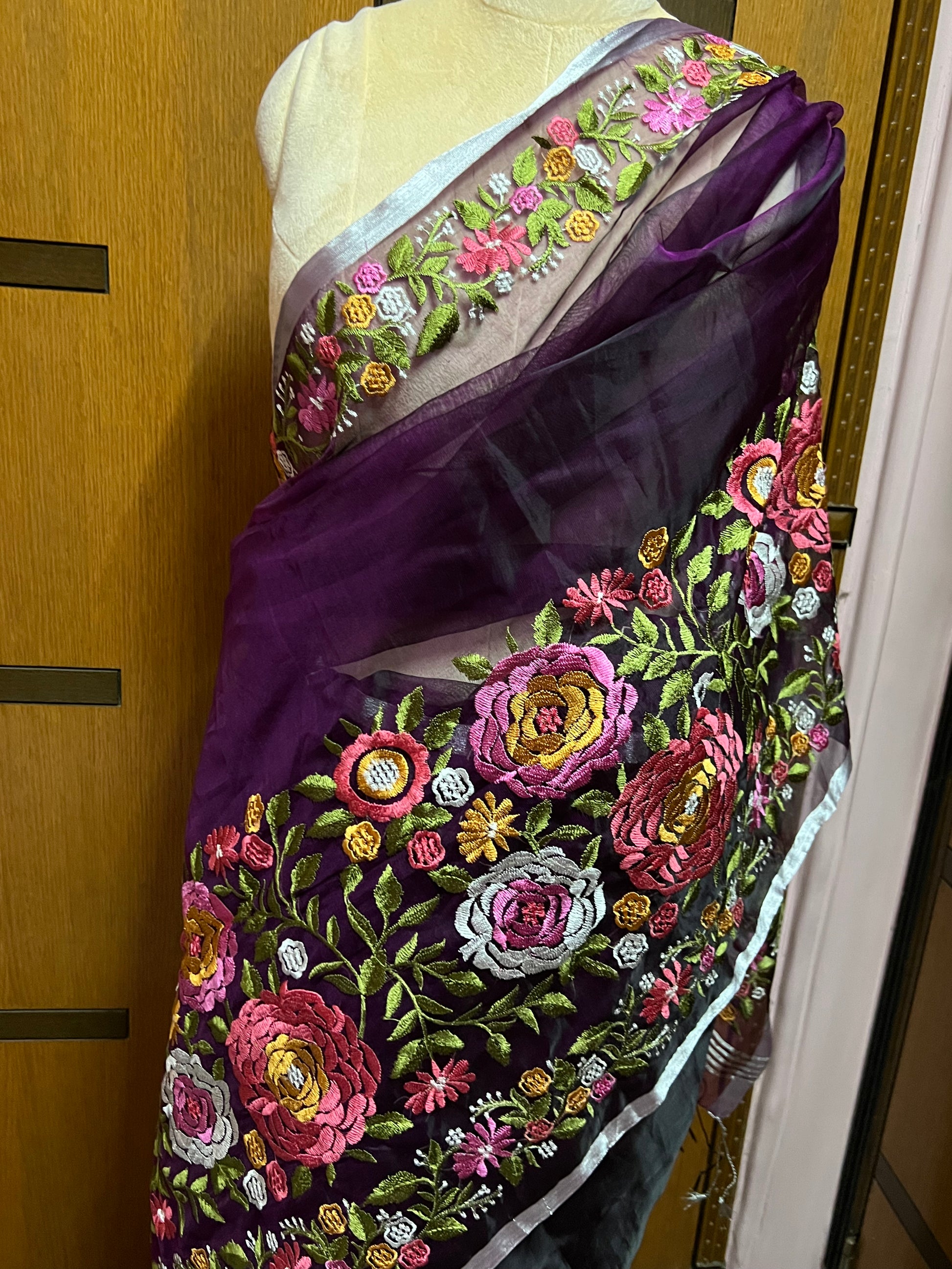 Tulip embroidery organza sweet saree - Saffronfashionindia