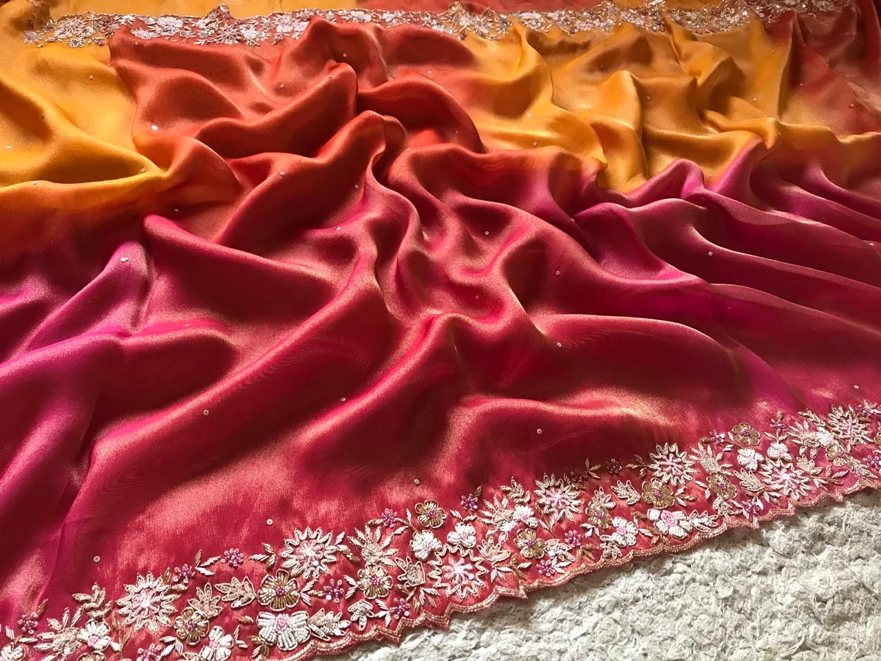 Banarsi tissue saree Organza saree Indian sari blouse - Saffronfashionindia