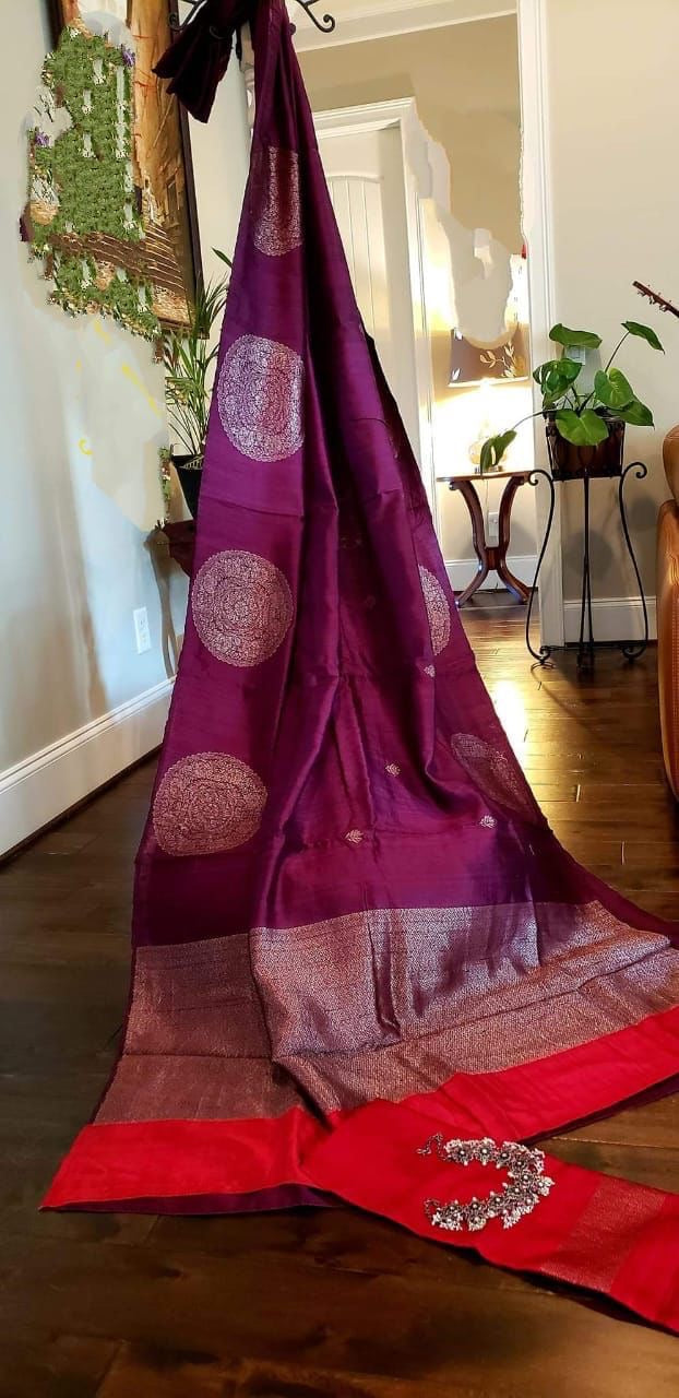 Banarsi Raw Silk Saree Indian Sari blouse - Saffronfashionindia