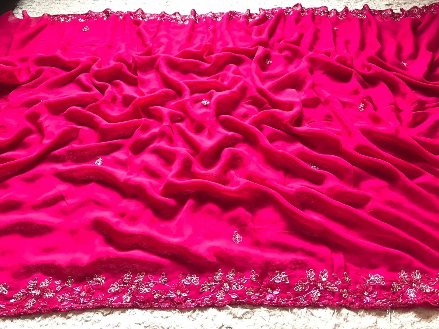 Rani premium pink Gorgette beautiful trendy Partywear Sarees - Saffronfashionindia