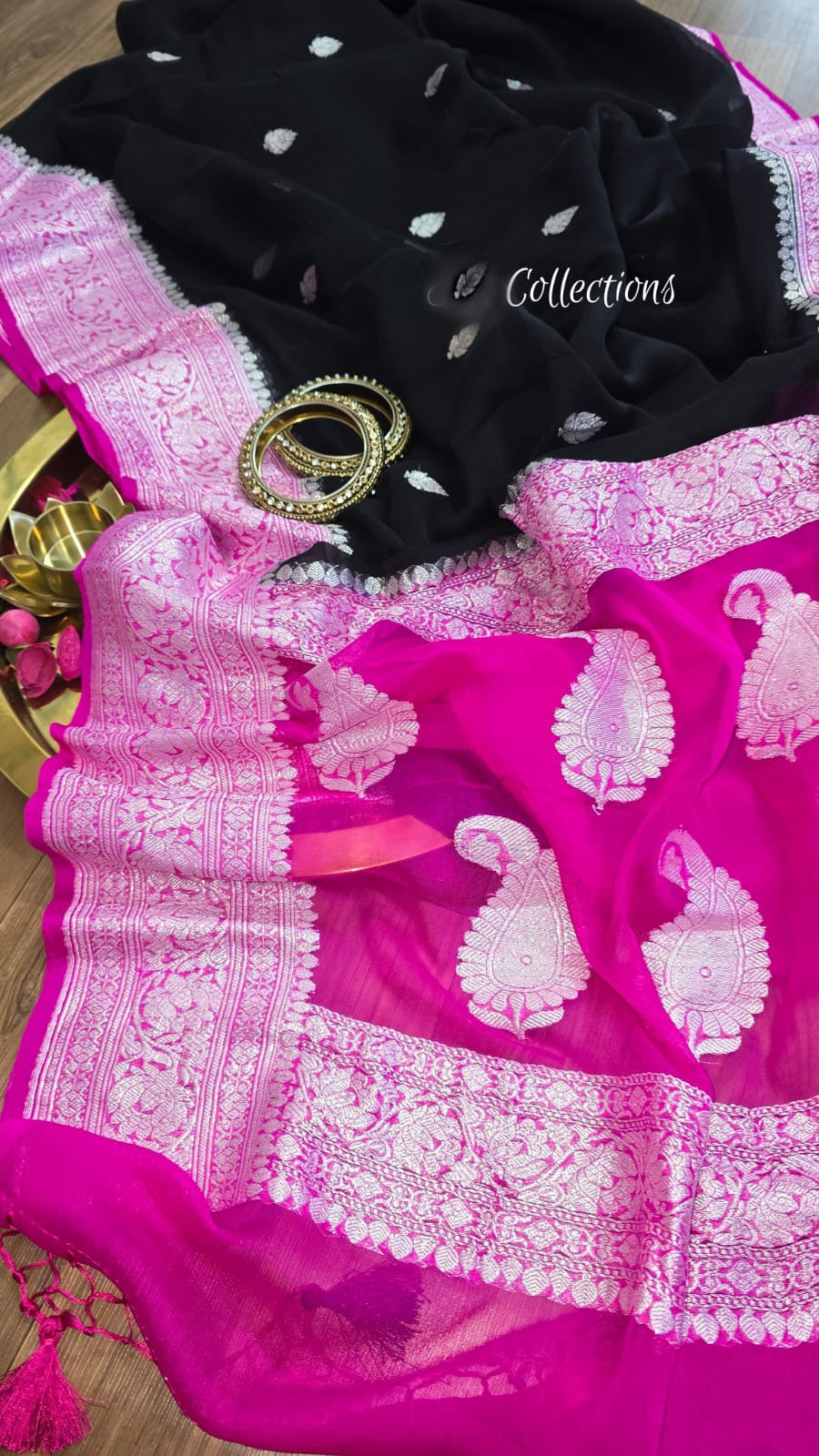 Black banarsi chiffon saree kaduwa saree Indian sari blouse SaffronFashion