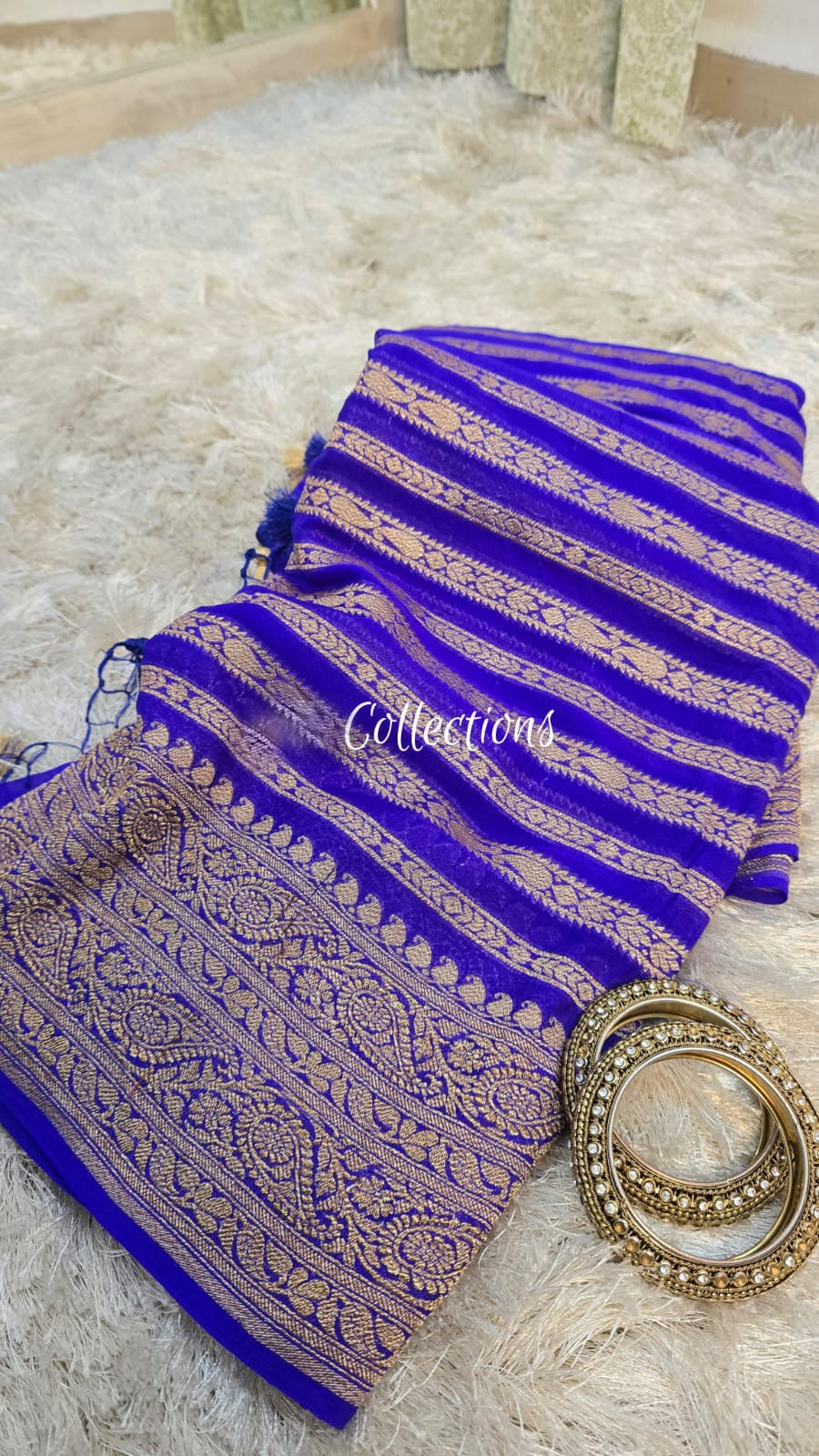 Blue Khaddi georgette saree Indian sarees blouse SaffronFashion