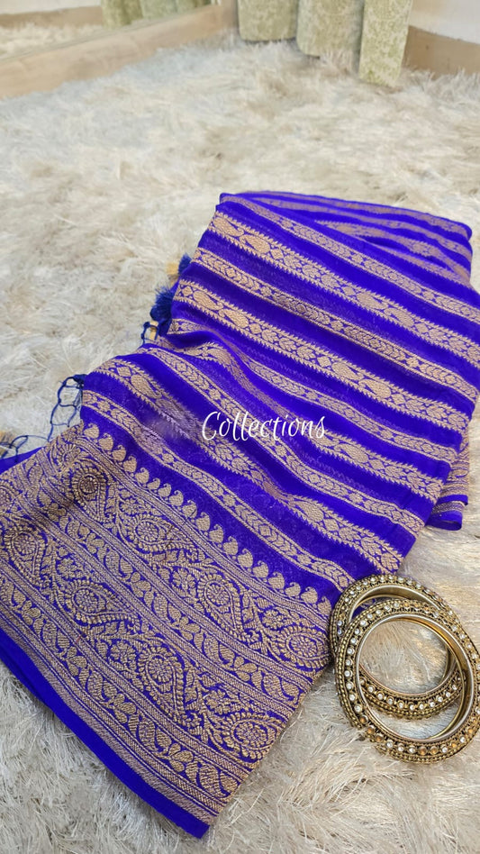 Blue Khaddi georgette saree Indian sarees blouse SaffronFashion