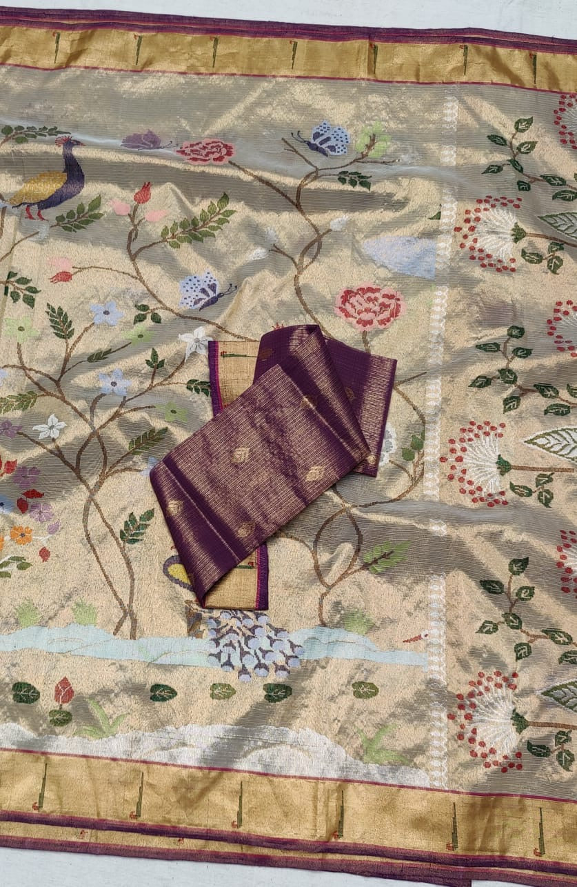 Indian Zari Kota Saree Double Tissue saree - Saffronfashionindia