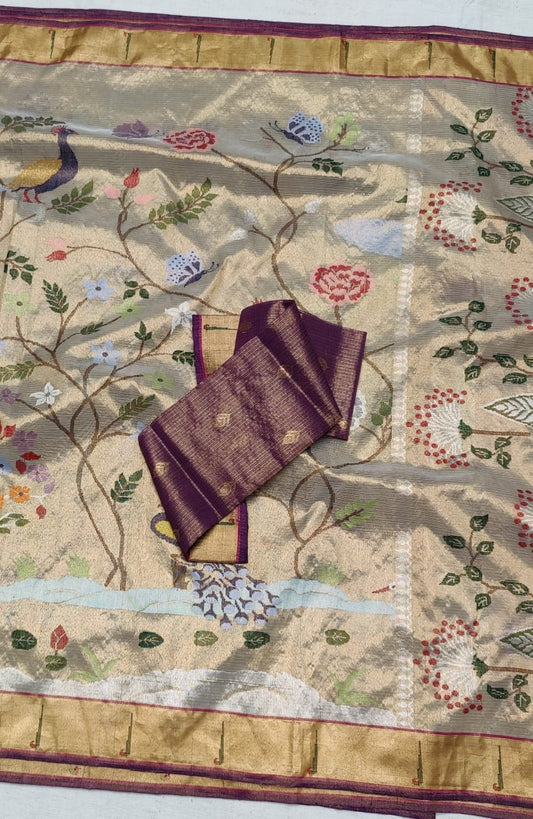 Indian Zari Kota Saree Double Tissue saree - Saffronfashionindia