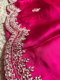 Pink satin organza saree women saree blouse