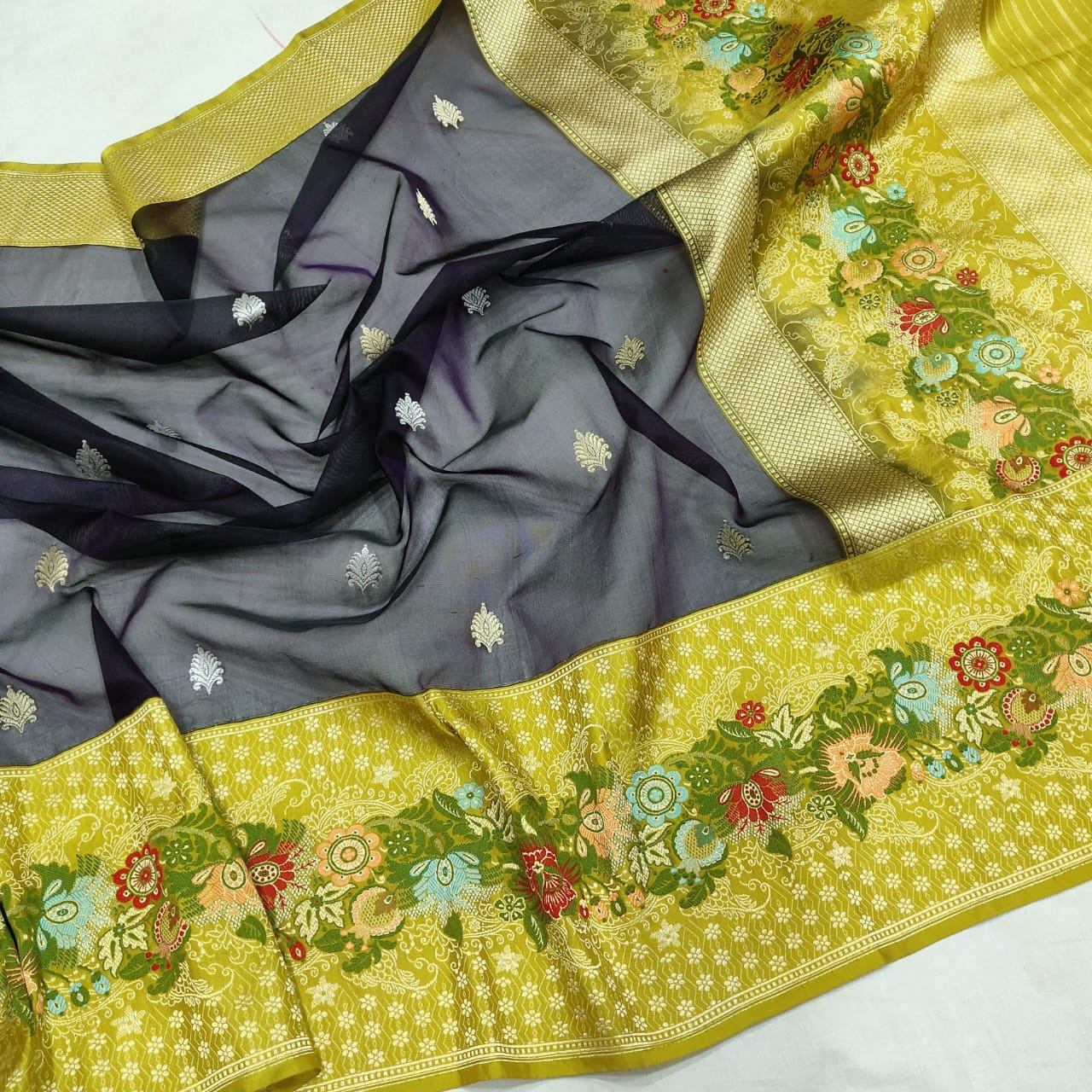 Meenakari inspired kora handwoven sarees - Saffronfashionindia