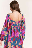 Multicolor Boho Floral Print Square Neck Ruffle Maxit Dress