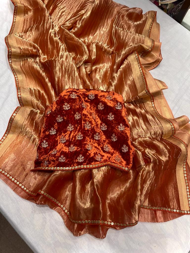 Kowni tissue saree,,,,crushed tissue saree - Saffronfashionindia