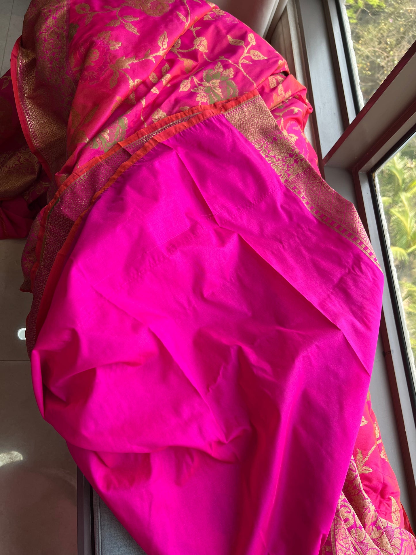 Pink Floral saree Banarsi saree silk saree SaffronFashion