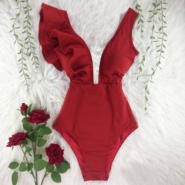 One Piece Swimsuit Women Swimwear Bodysuit Ruffle Beach Wear - Saffronfashionindia