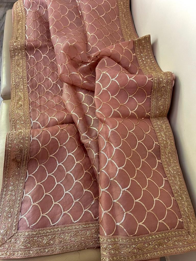 Ashik organza sequins Indian saree - Saffronfashionindia
