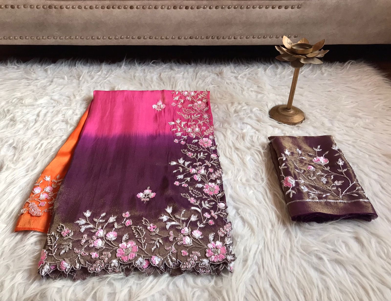 Shaded premium tissue organza sarees Indian sari - Saffronfashionindia