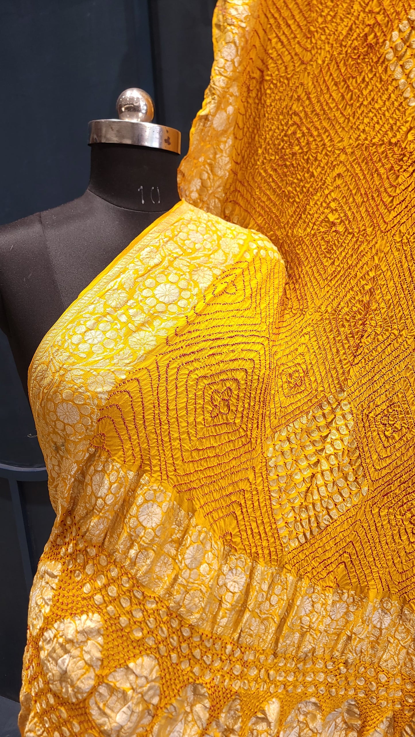 Yellow banarsi zari bandhej saree/saree for women - Saffronfashionindia