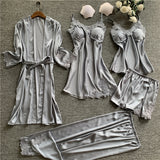 Pajamas Women's Spring Summer Imitated Silk Pajamas Five-piece Set