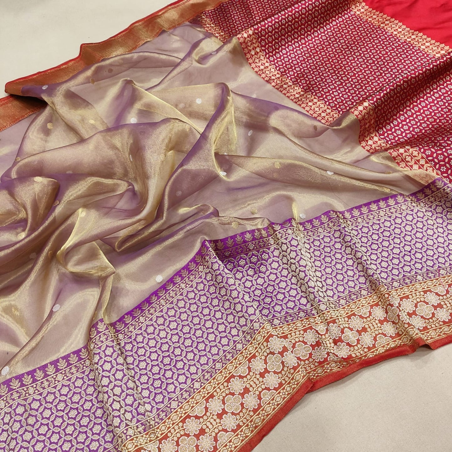 Lamaina tissue saree handwoven Zari booties sarees - Saffronfashionindia