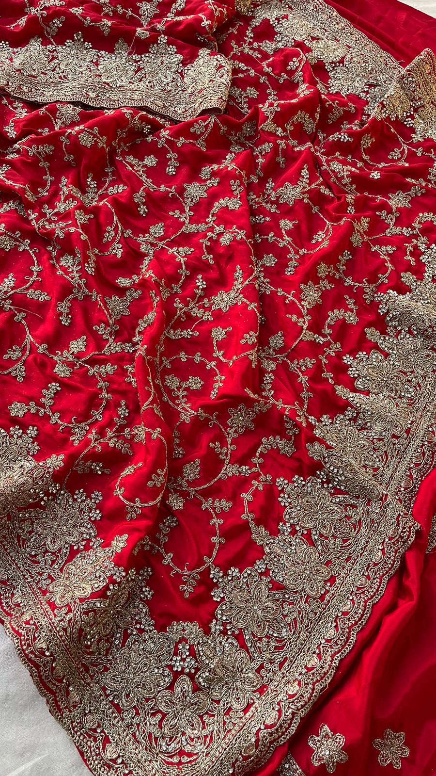 Red Bridal Wedding Crepe Saree Indian Pakistani Sarees - Saffronfashionindia