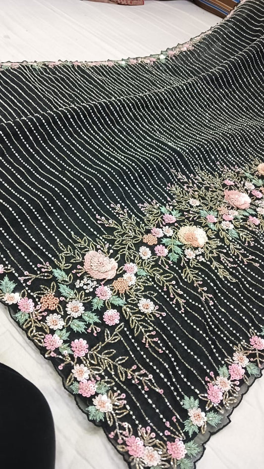 Eid Special Black Embroidery Saree Partywear sarees - Saffronfashionindia