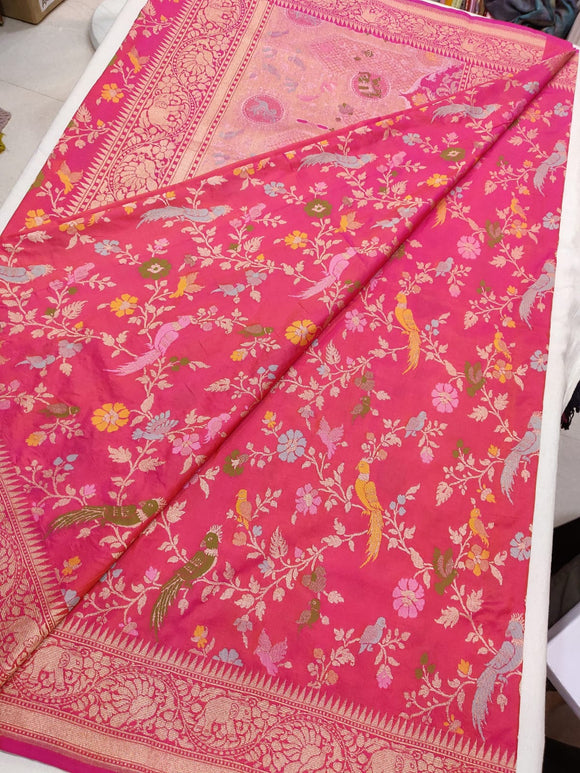 Pretty pink katan handwoven antique zari saree SaffronFashion