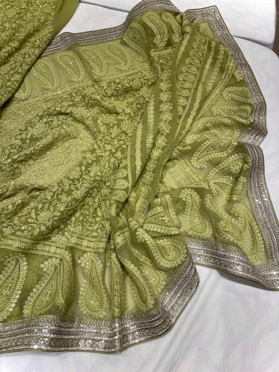 Ramaina Gorgette saree bridesmaid saree Indian sarees - Saffronfashionindia