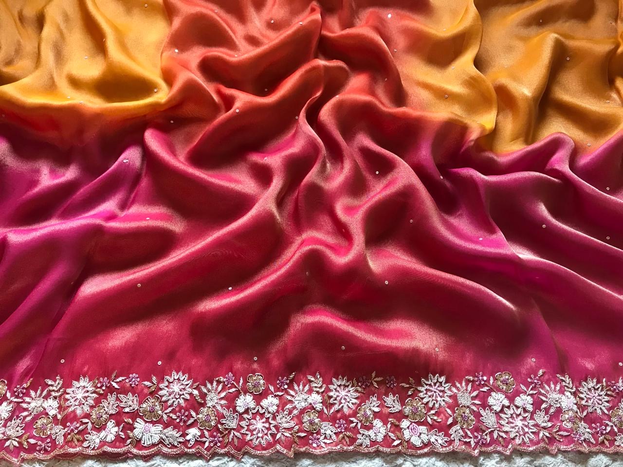 Banarsi tissue saree Organza saree Indian sari blouse - Saffronfashionindia