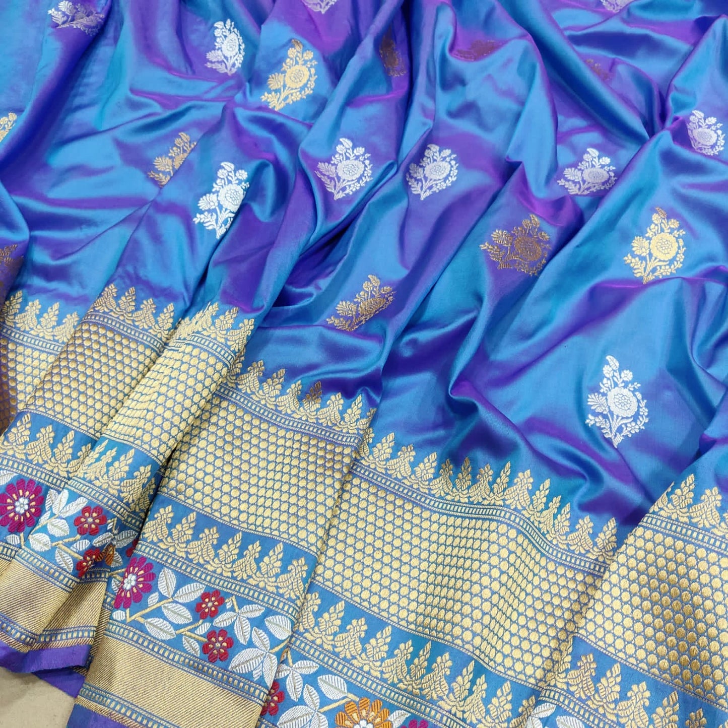 Firoza katan silk handwoven silk sarees Indian sari - Saffronfashionindia