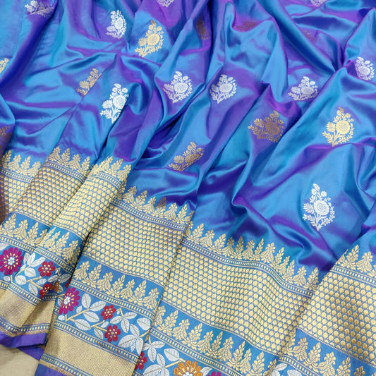 Firoza katan silk handwoven silk sarees Indian sari - Saffronfashionindia