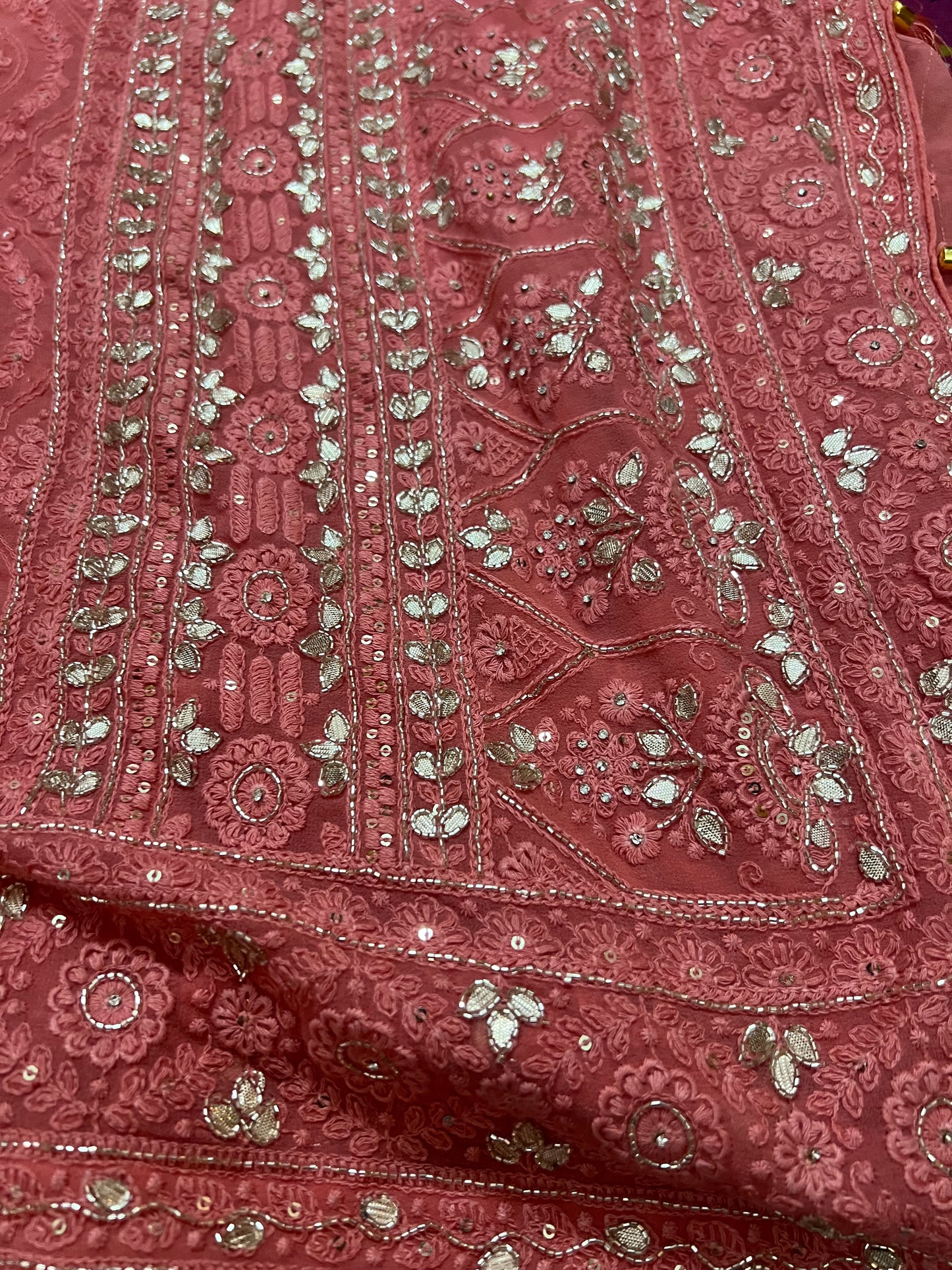 Peach Chikankari saree gorgette saree Indian saree women sari blouse - Saffronfashionindia