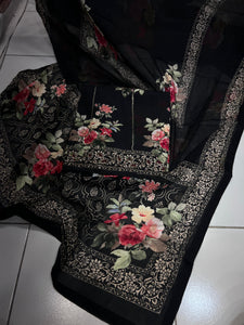 Black floral crepe Indian Pakistani suit