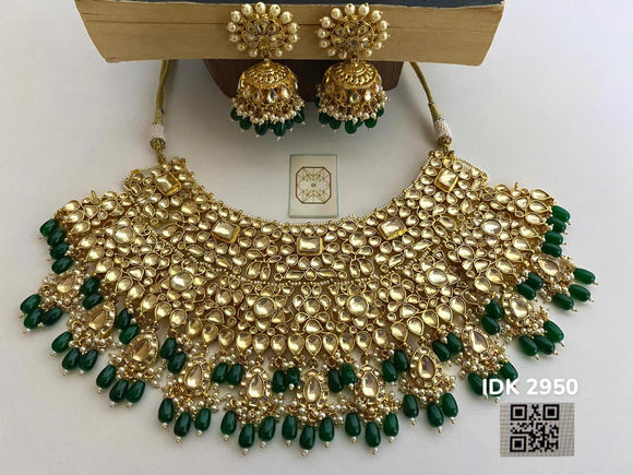 Indian bridal jewellery Kundan jewellery bridal set Kundan set choker necklace wid jhumki earrings SaffronFashion