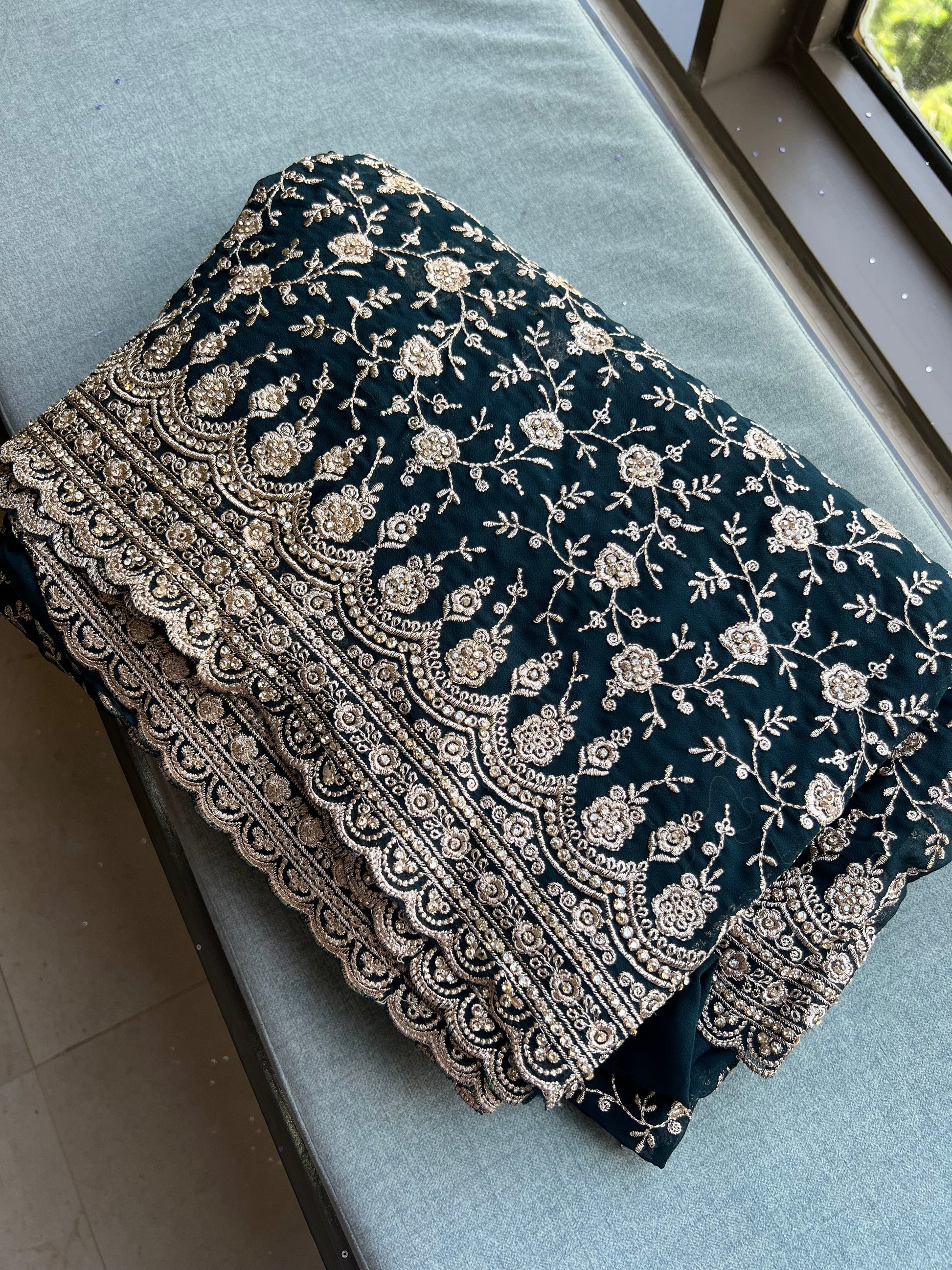 Oceanic saree gorgette saree Indian sari SaffronFashion