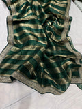 Striped Organza saree velvet blouse stylish saree women girlish sari