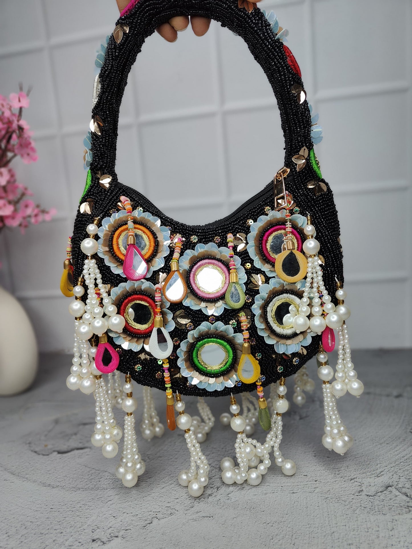 Elegant clutch pearl bag Partywear bag girls bag - Saffronfashionindia