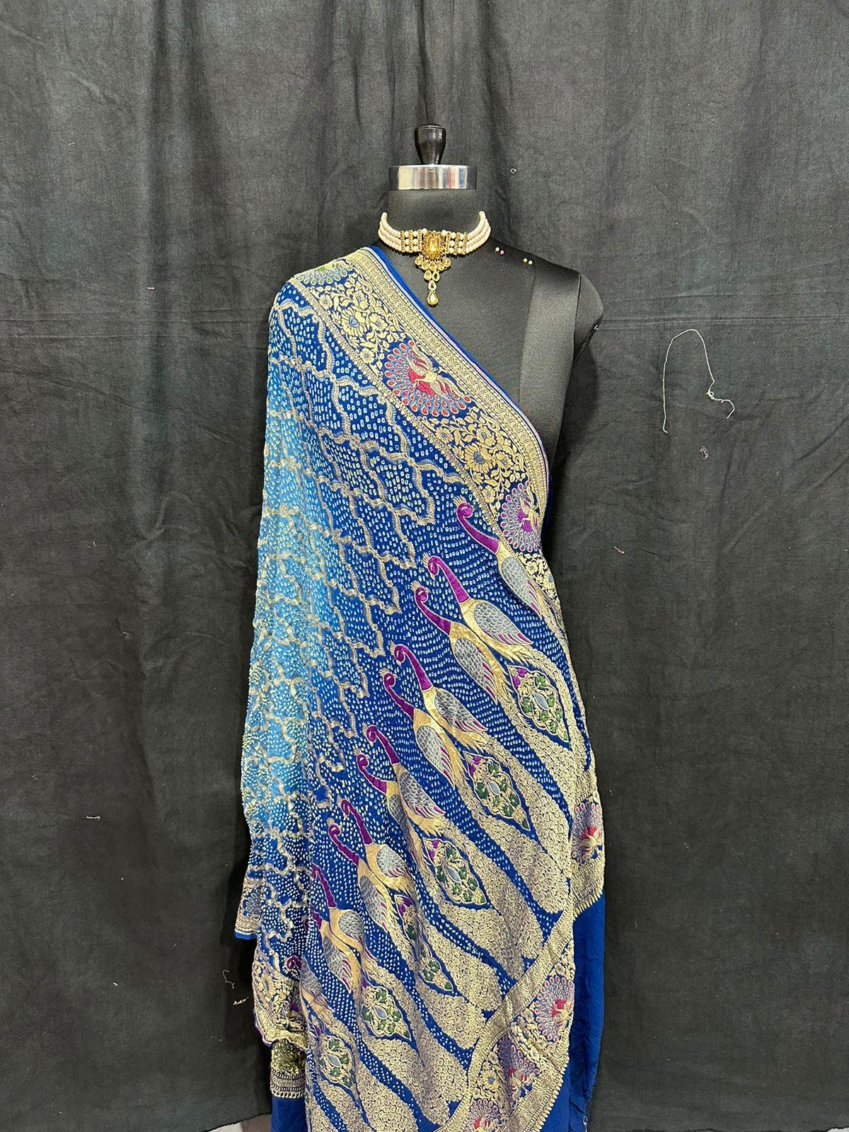 Bandhani banarsi peacock inspired Dupatta - Saffronfashionindia