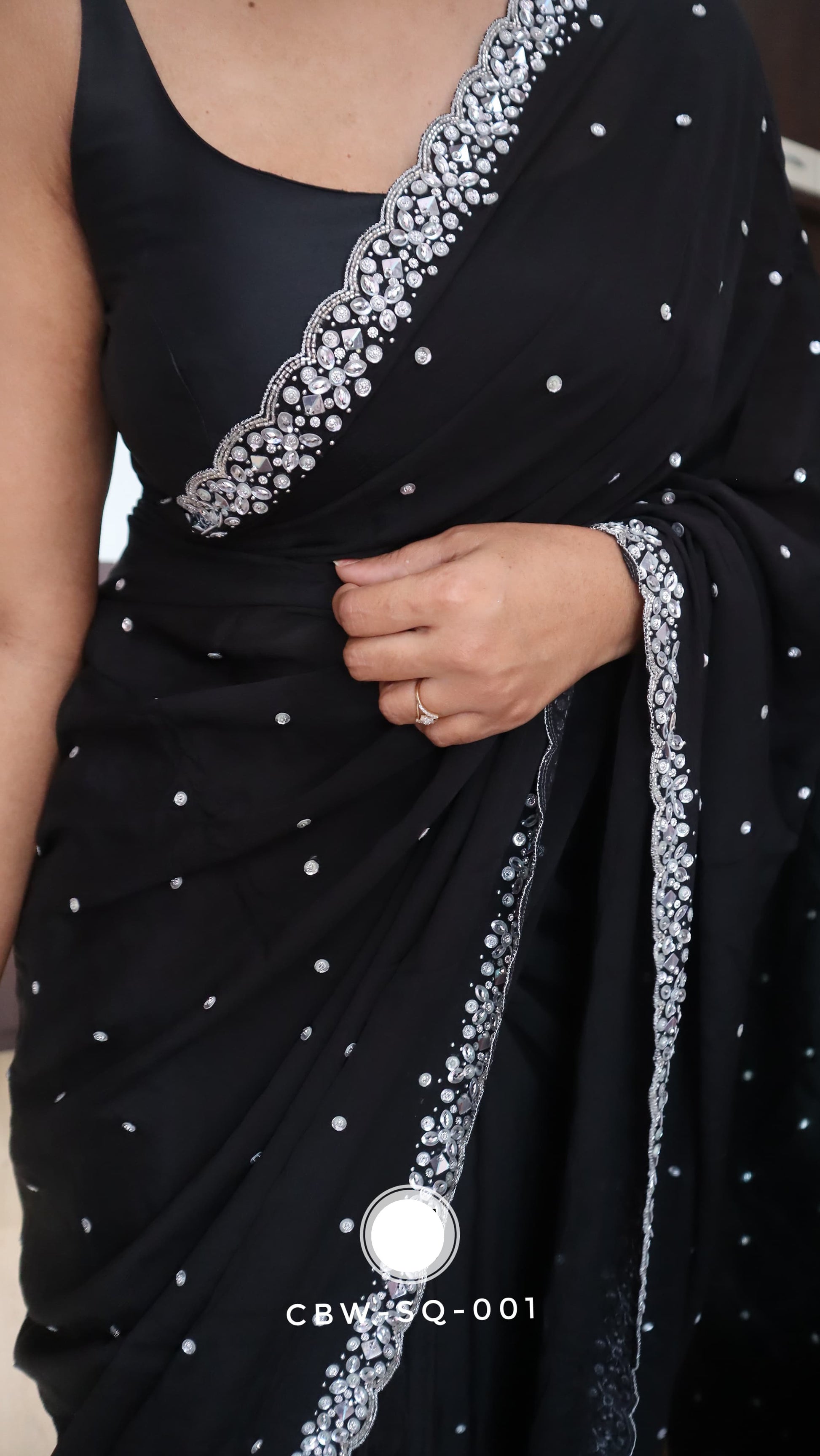 Black premium crepe silk saree partywear sarees Indian sari blouse - Saffronfashionindia