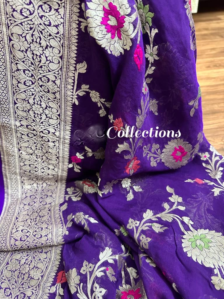 Banarsi Khaddi Gorgette weaving sarees floral saree - Saffronfashionindia