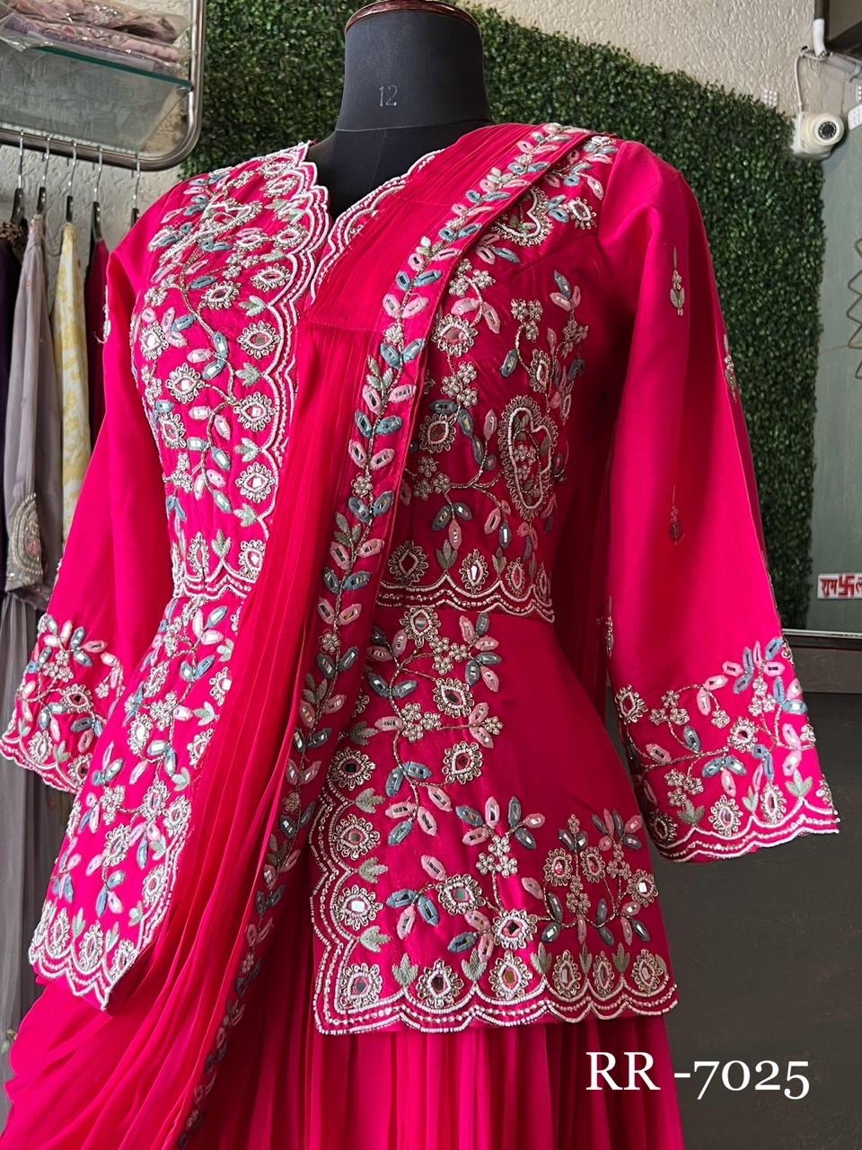 Pink Gorgette Silk kurta Dress wedding dresses - Saffronfashionindia