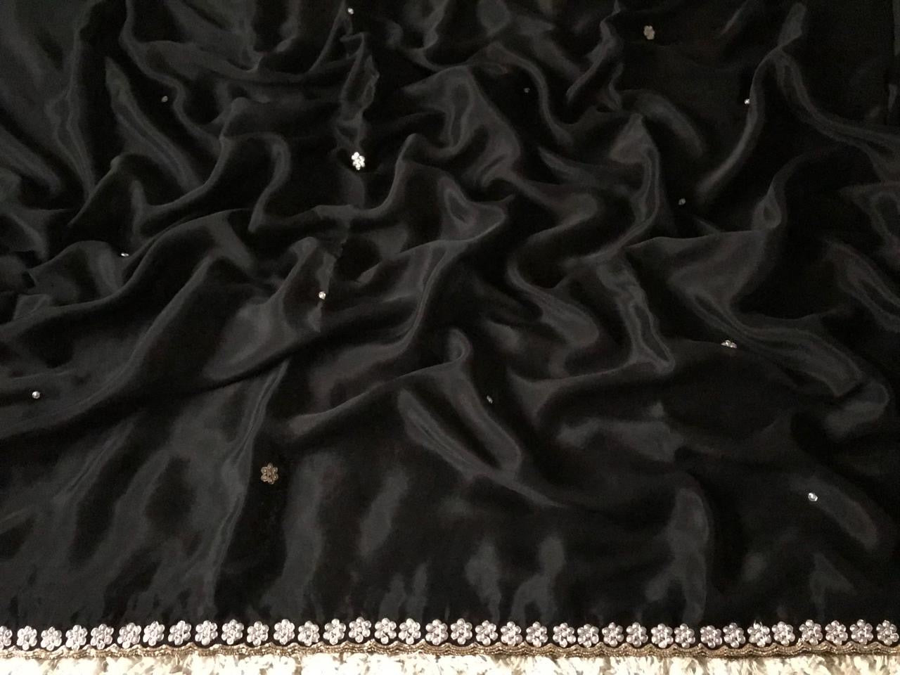 Black pearl crepe saree stunning party wear sarees blouse SaffronFashion