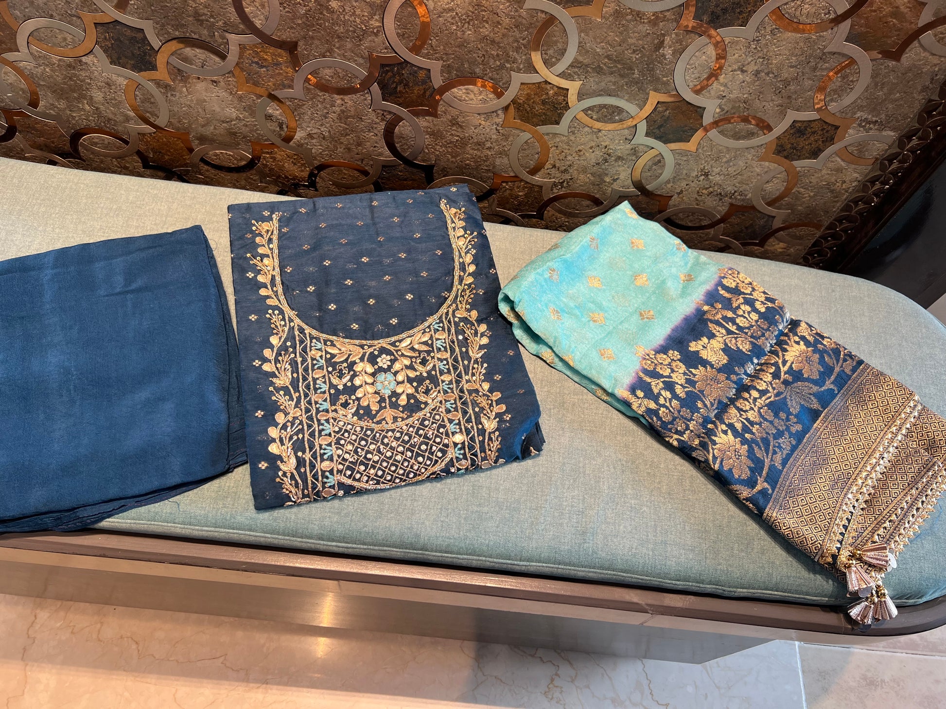 Blue Chanderi Gottapatti Salwar Kameez Indian Salwar suit - Saffronfashionindia