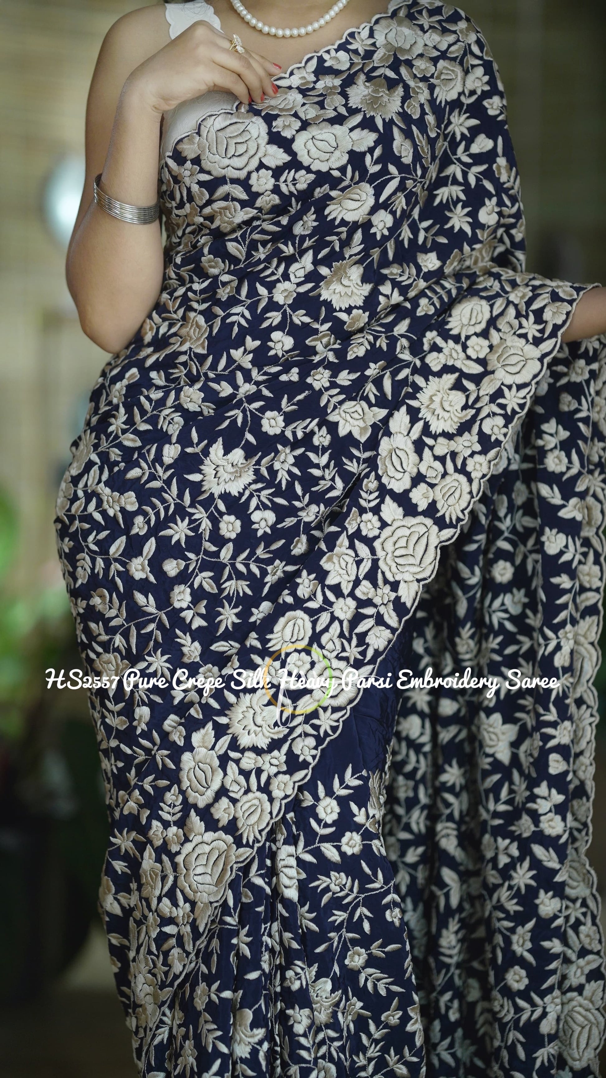 Floral Blue Saree Parsi inspired saree - Saffronfashionindia