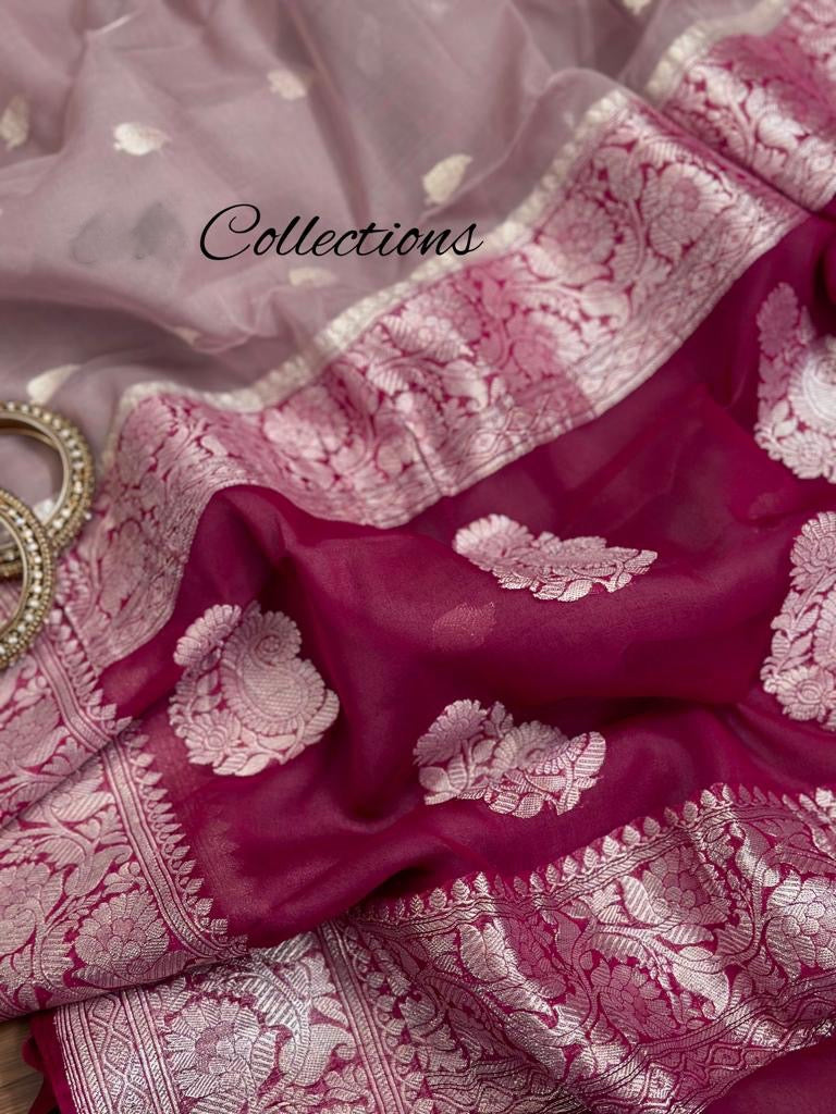 Lavanti banarsi chiffon Indian zari weaved sarees - Saffronfashionindia