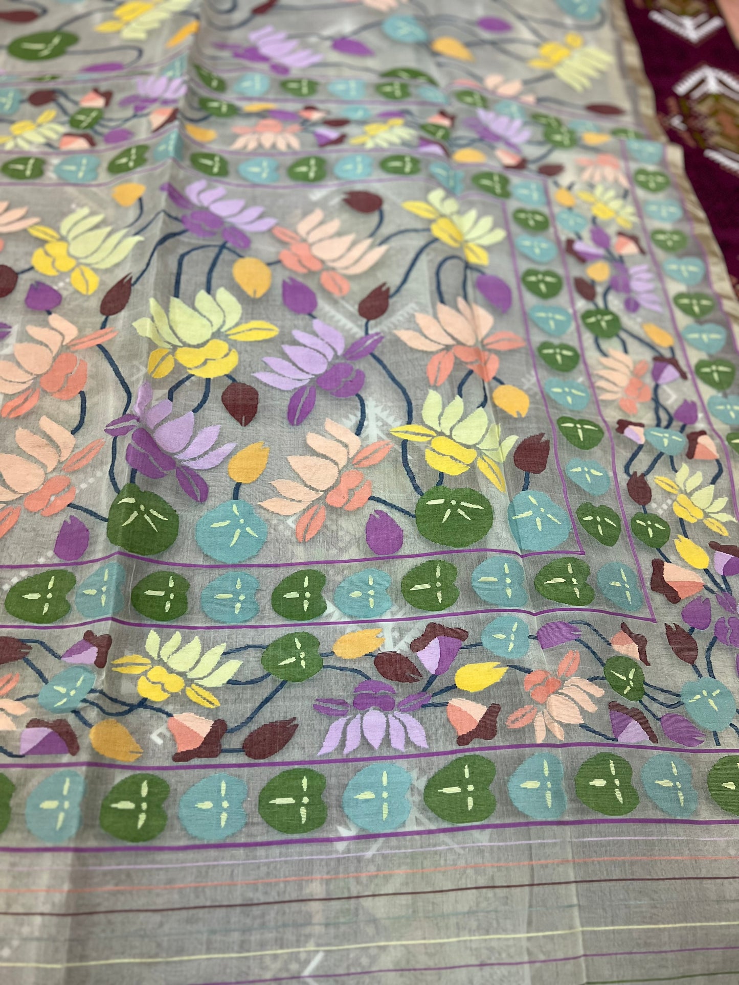 Floral Tantuj Jamdani Saree Bengal Traditional Indian Sari - Saffronfashionindia