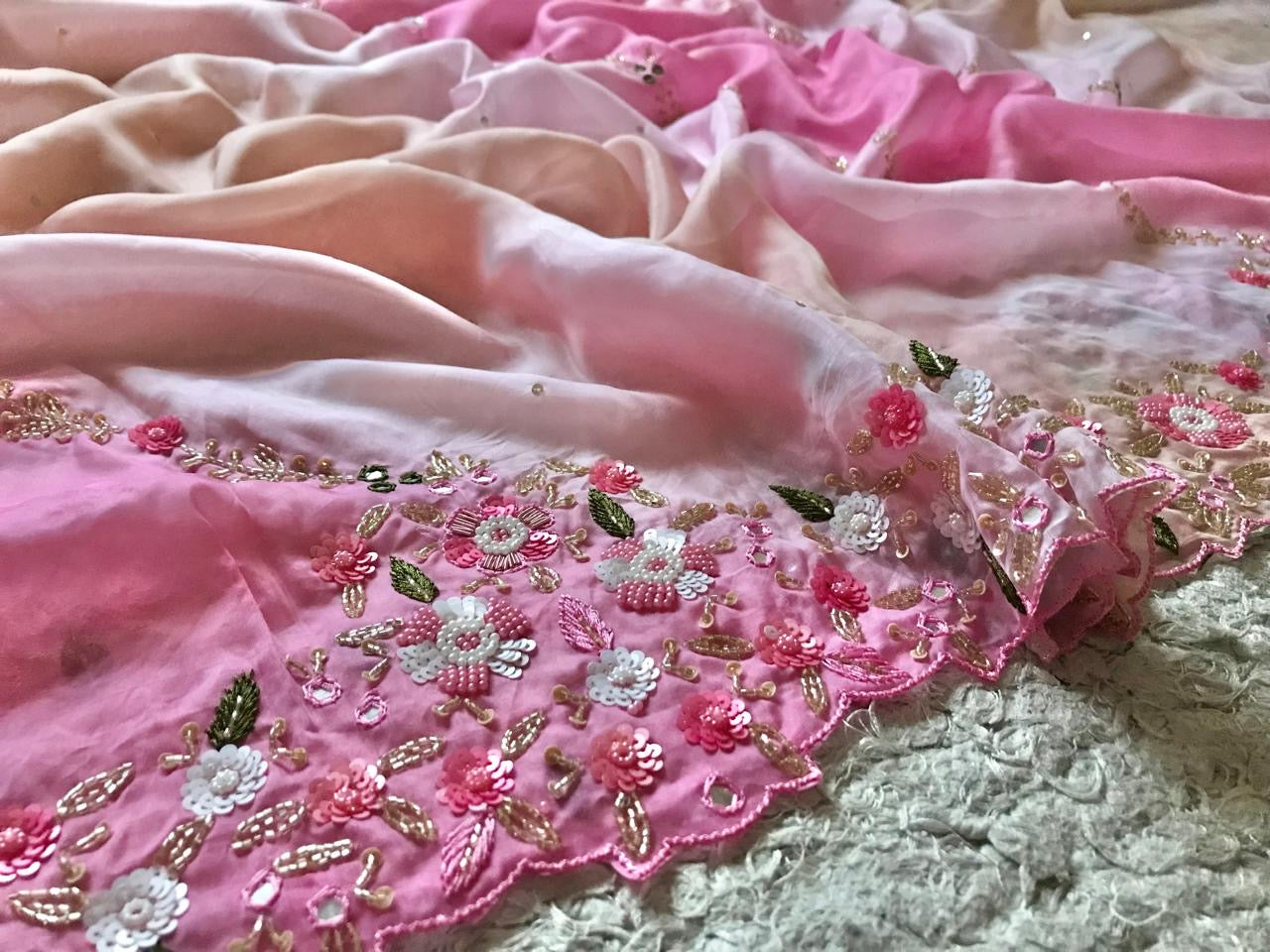 Ombre shaded saree premium satin luxury silk sarees women sari blouse - Saffronfashionindia