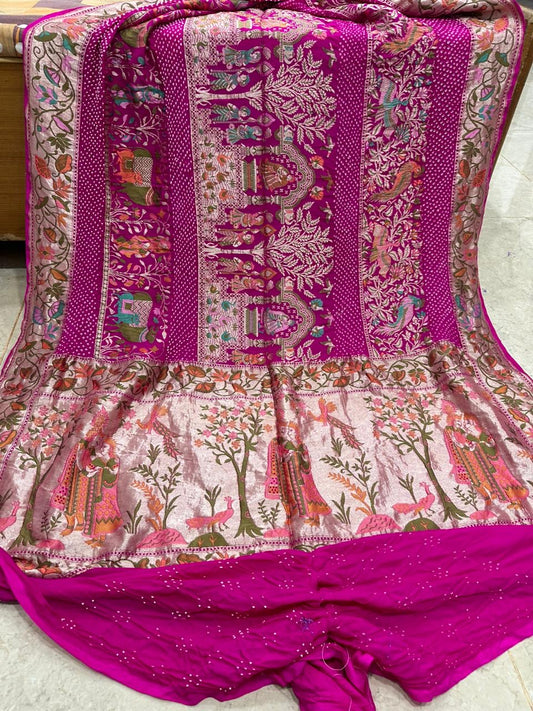 Pink Meenakari Bandhani saree exclusive saree SaffronFashion