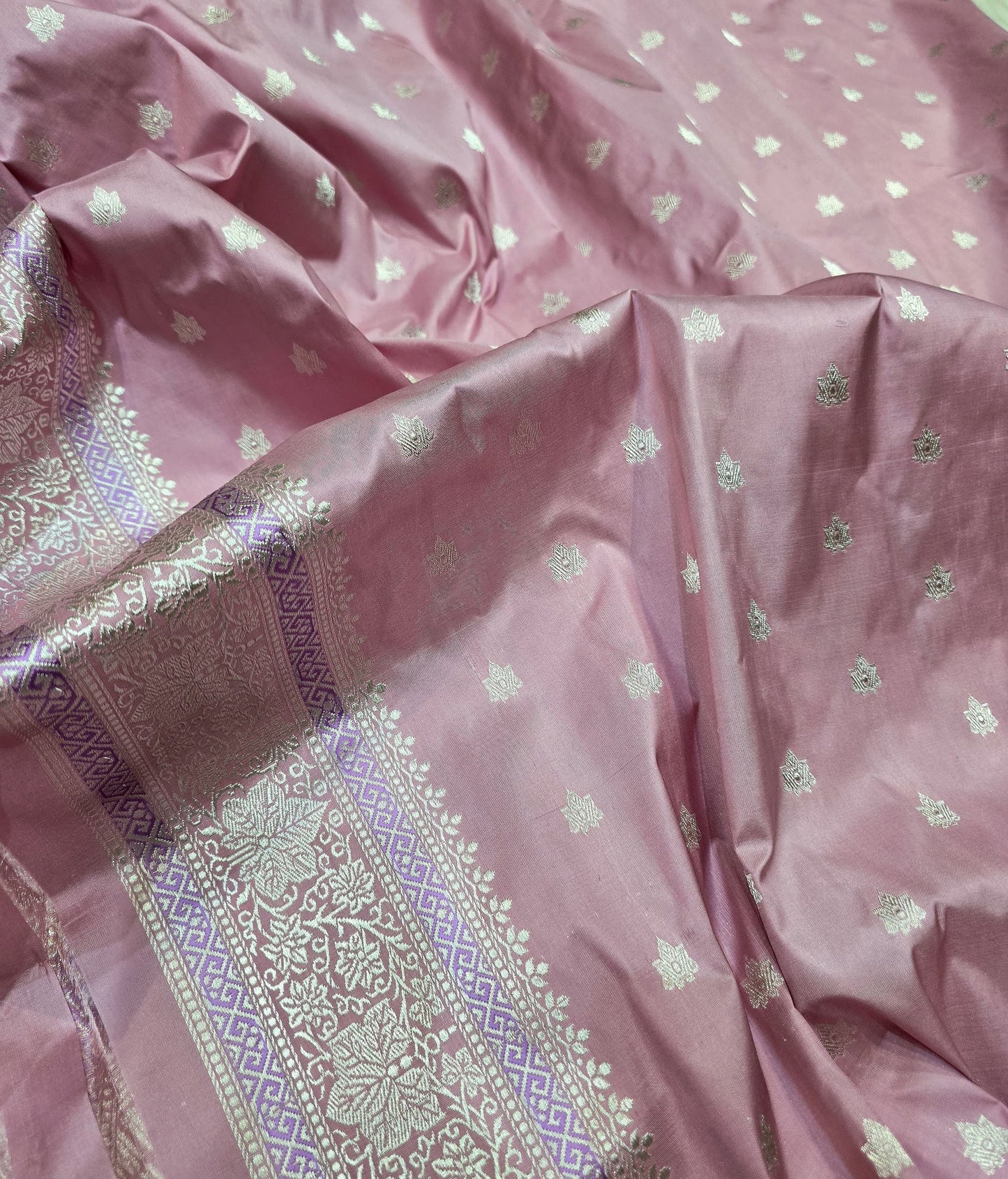 Pink Banarsi saree elegant saree Jamdani tissue sari blouse SaffronFashion