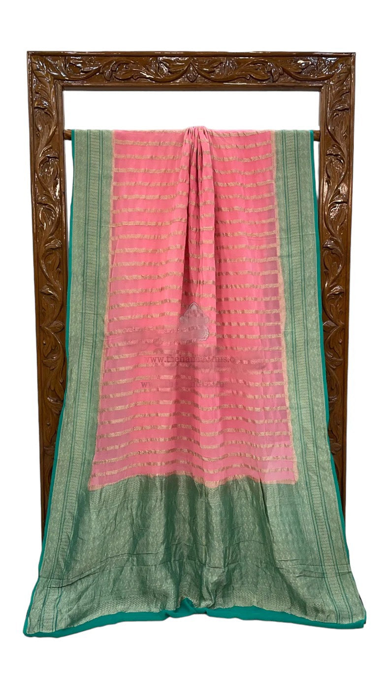 Banarsi saree water Zari Khaddi Gorgette saree blouse - Saffronfashionindia