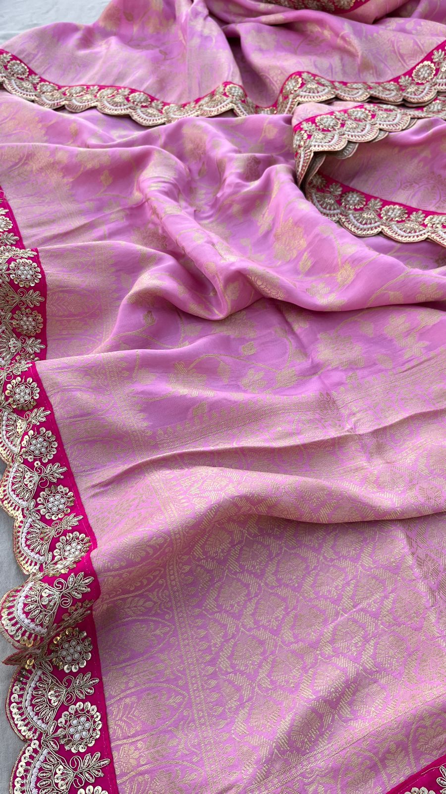 Pink Bordered Munga Silk Banarsi Weaved Saree - Saffronfashionindia