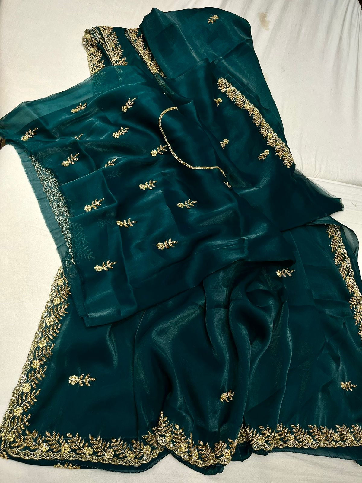 Simana tissue organza saree,,,,,reception sari - Saffronfashionindia