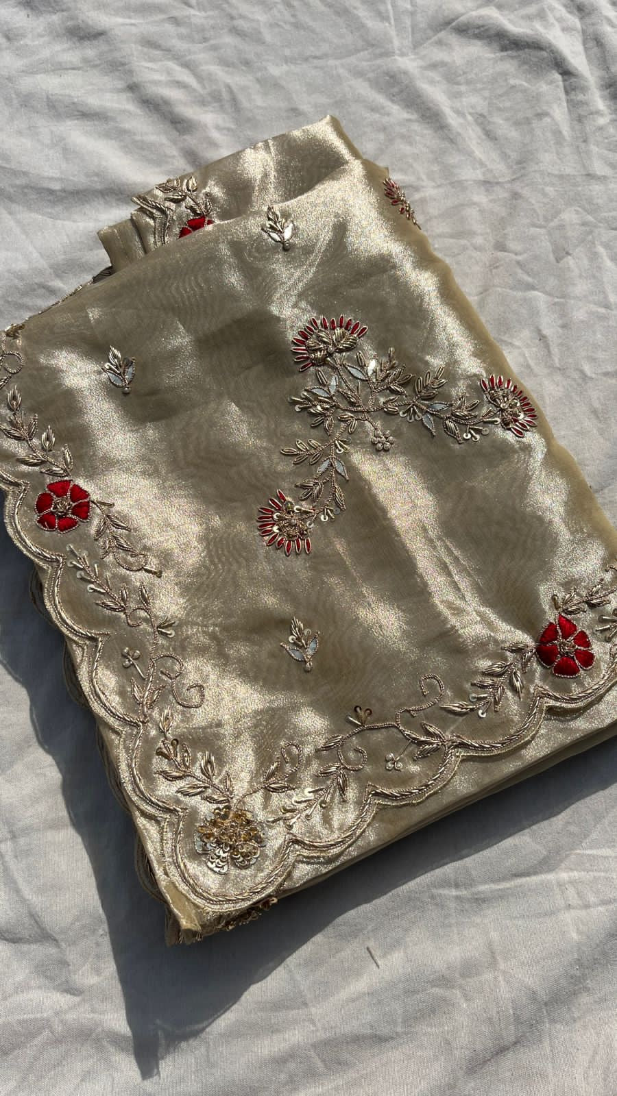 Rinjani tissue silk zardosi saree - Saffronfashionindia